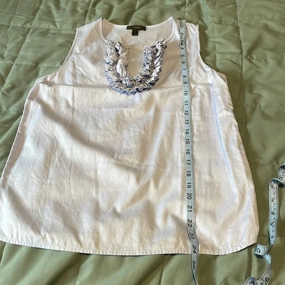 J. Crew Ruffled Top Sleeveless 4 Blue Cotton Lightweight Career Preppy Feminine - Picture 10 of 11